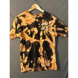 Surf Is Dead Bleach Wash Graphic T-Shirt - Men's Medium - Black/Orange Tie Dye